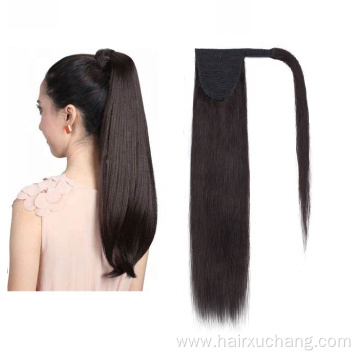 DB3# Human Hair Ponytail Extension Wrap Around 100% Real Remy Premium Long Straight Silky Soft Hairpiece Natural Black Ponytail